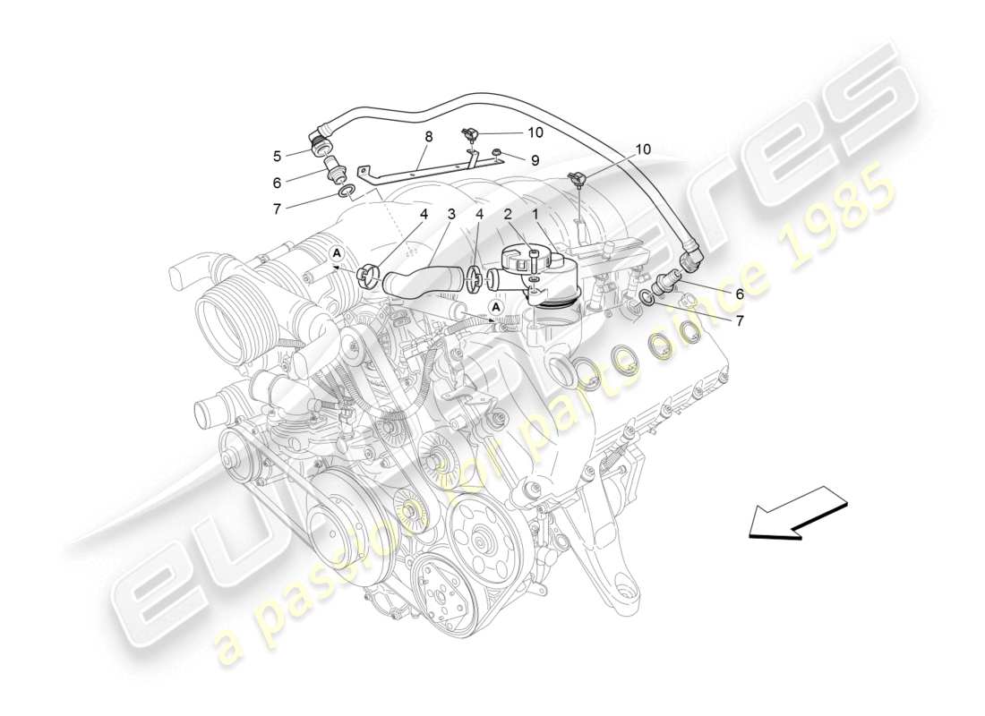 maserati granturismo (2008) diagramma delle parti del sistema di ricircolo dei vapori d'olio