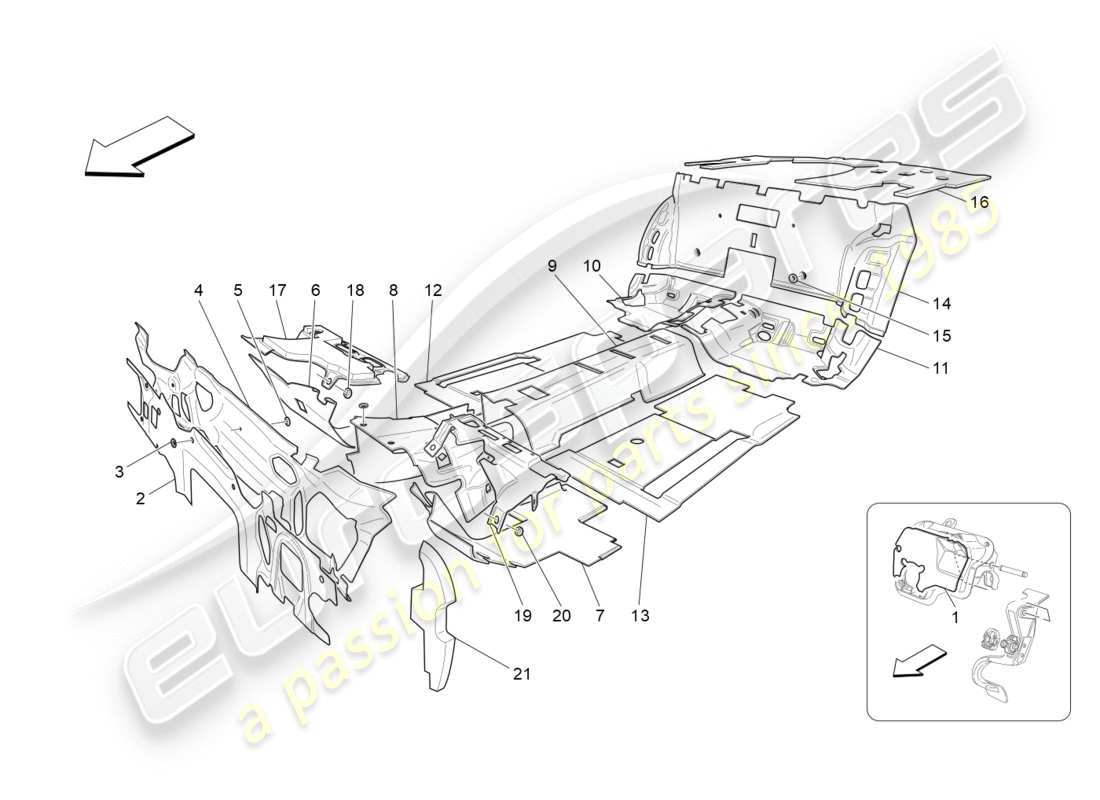 maserati granturismo s (2016) pannelli insonorizzati all'interno del veicolo diagramma delle parti