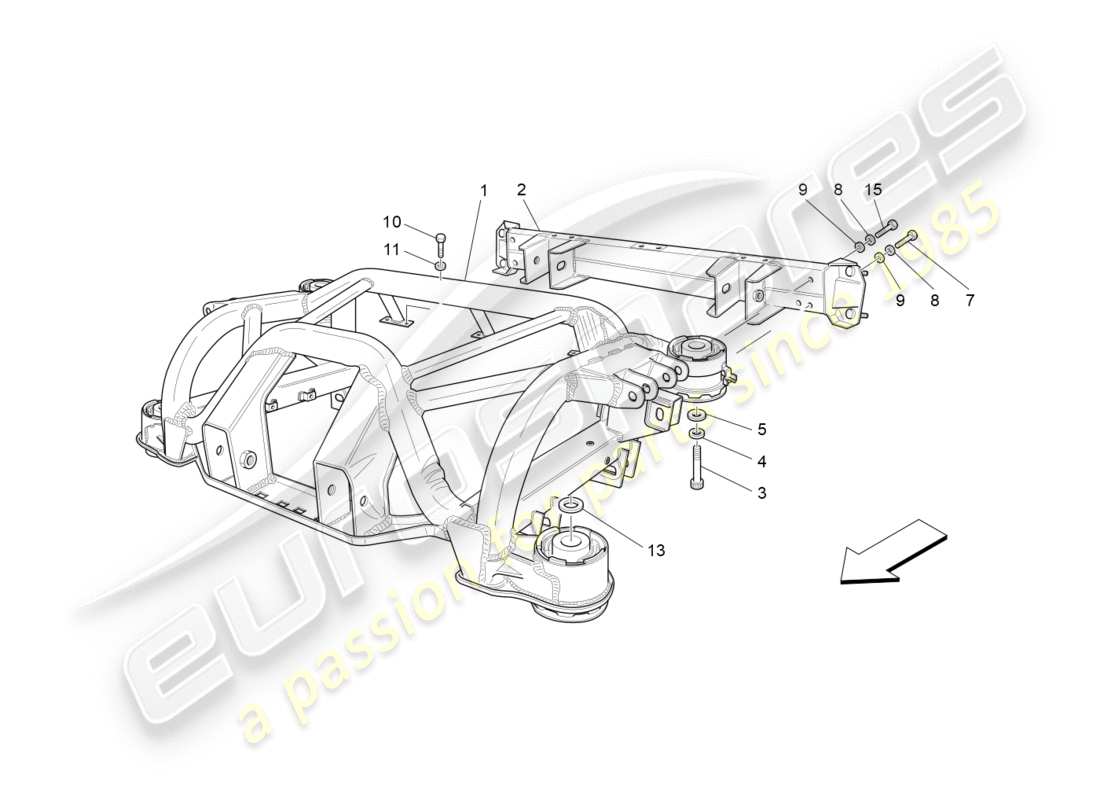 maserati granturismo s (2016) schema delle parti del telaio posteriore