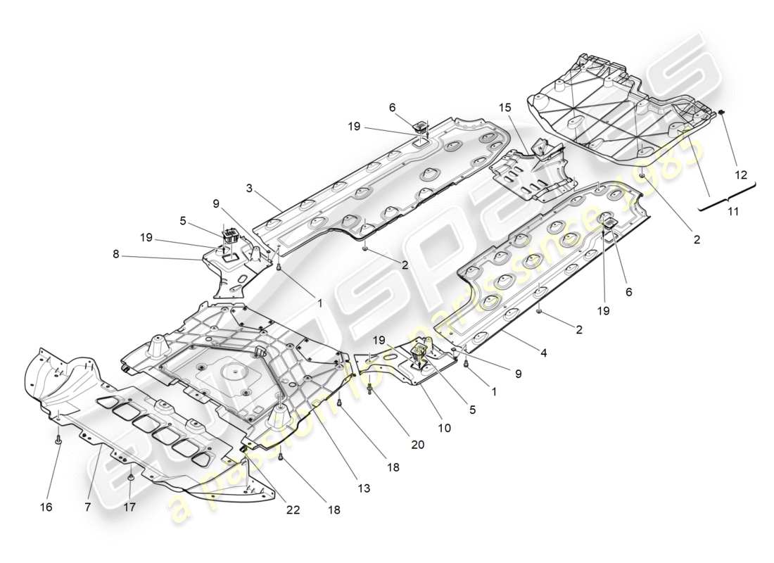 maserati qtp 3.0 bt v6 410hp (2014) schema delle parti delle protezioni sottoscocca e sottopavimento