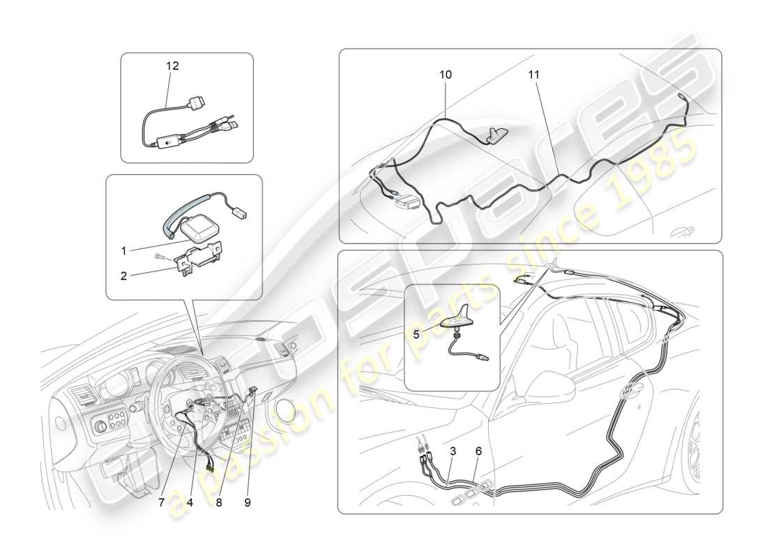 maserati granturismo s (2016) schema delle parti del sistema di ricezione e connessione