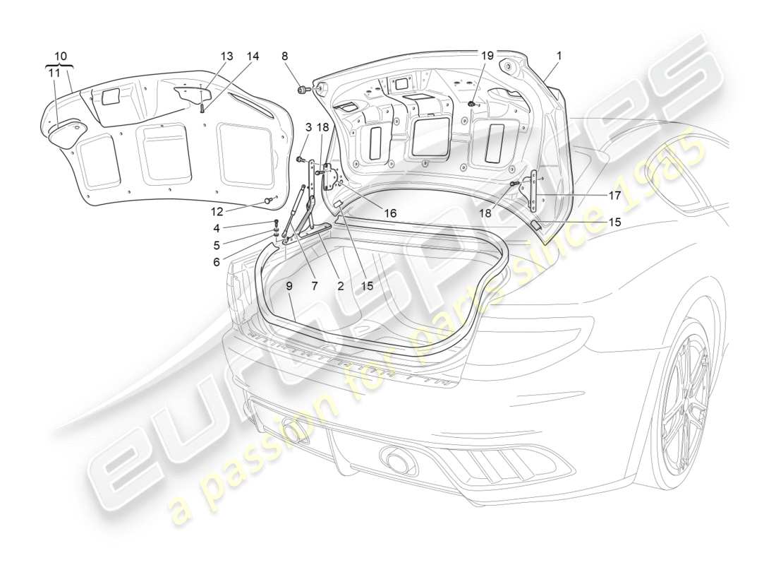 maserati qtp 3.0 tds v6 275hp (2015) schema delle parti del coperchio posteriore