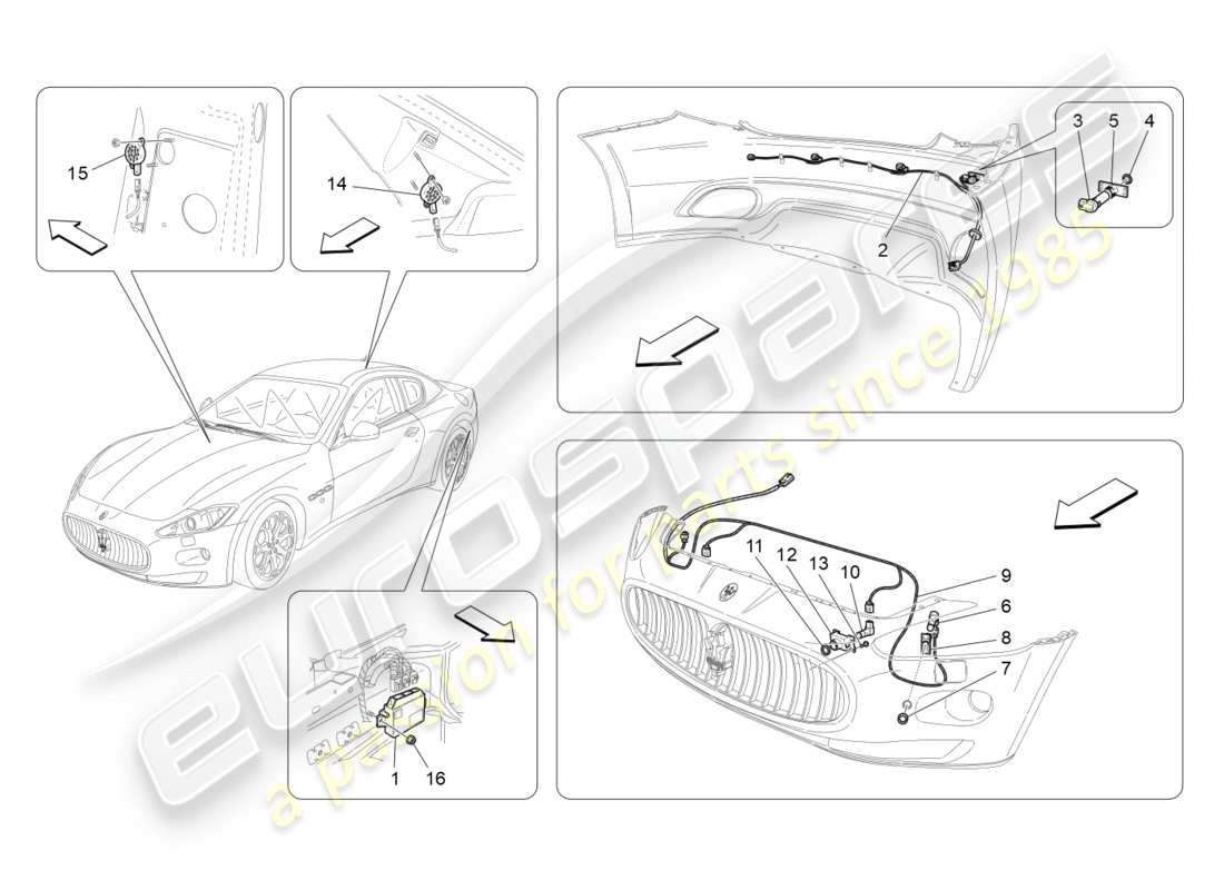 maserati granturismo (2010) diagramma delle parti dei sensori di parcheggio