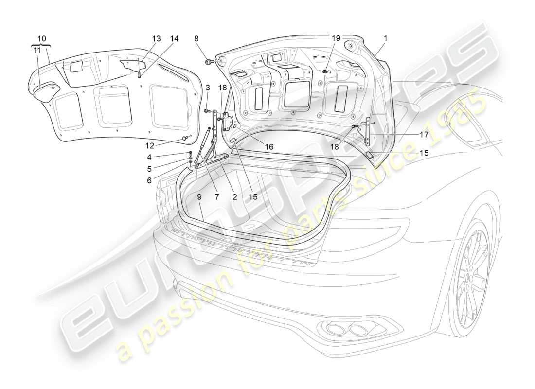 maserati granturismo (2010) schema delle parti del coperchio posteriore