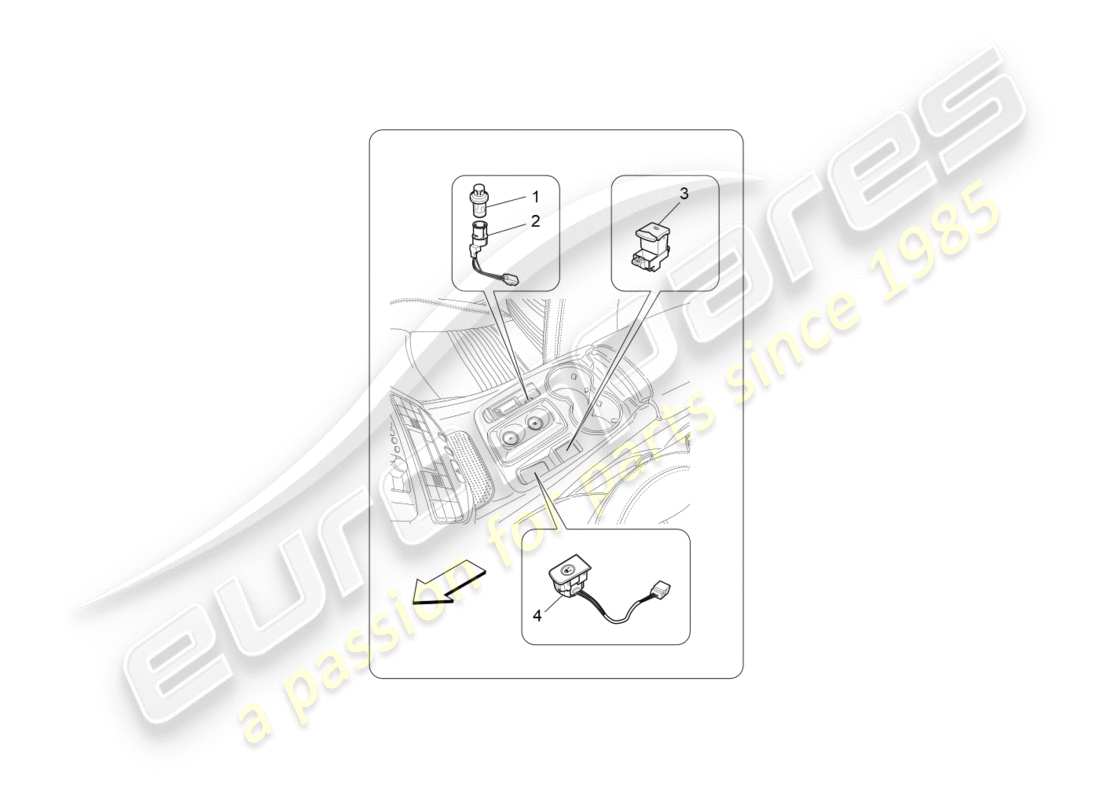 maserati granturismo s (2016) diagramma delle parti dei dispositivi della console centrale