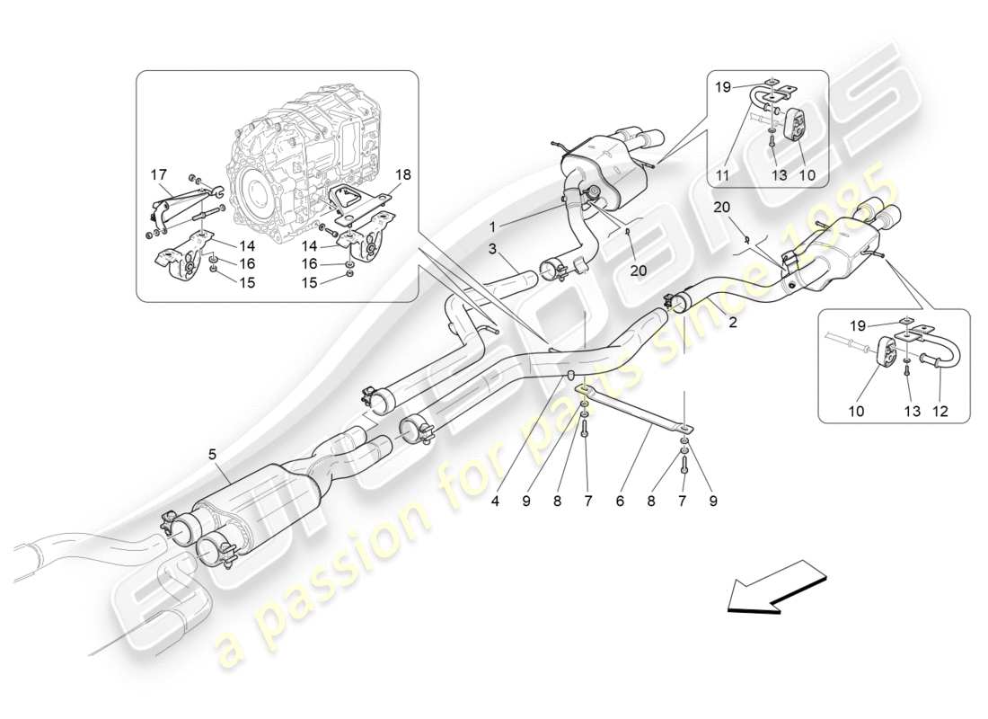 maserati granturismo (2009) diagramma delle parti dei silenziatori