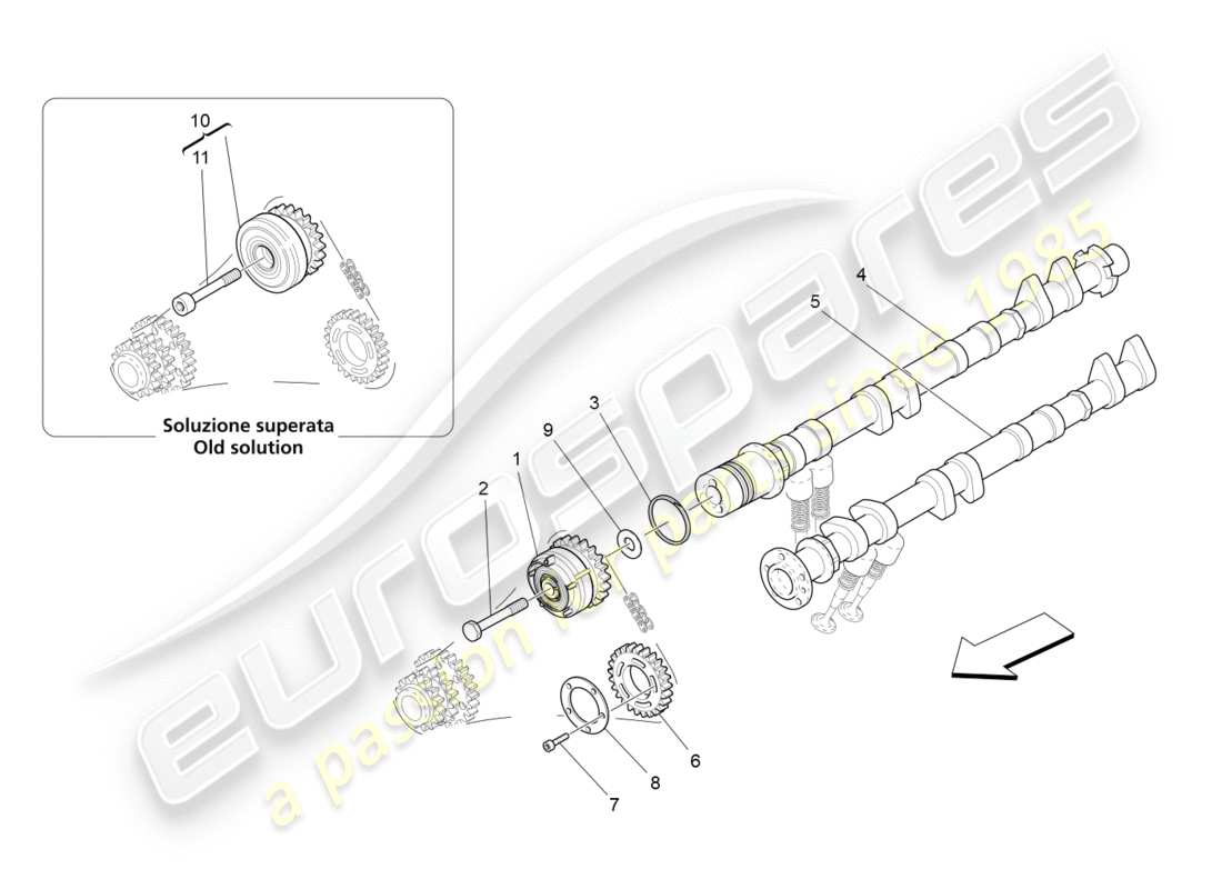 maserati granturismo (2010) diagramma delle parti degli alberi a camme della testata sinistra