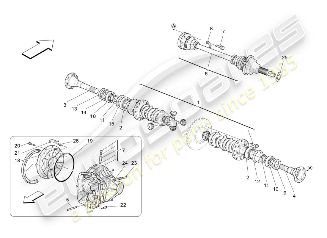 maserati granturismo (2010) diagramma delle parti del differenziale e dei semiassi posteriori