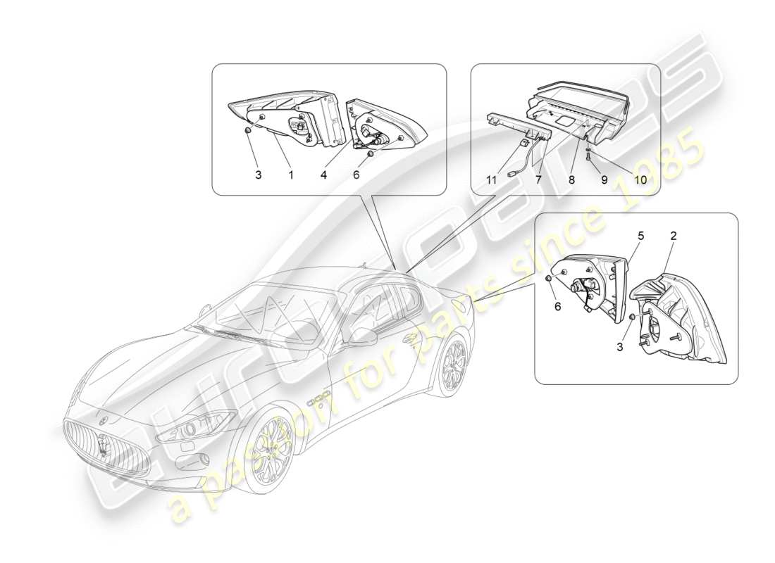 maserati granturismo s (2017) diagramma delle parti dei gruppi ottici posteriori