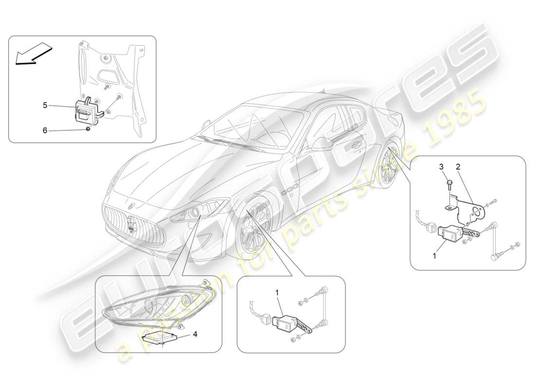 maserati granturismo s (2017) diagramma delle parti di controllo del sistema di illuminazione