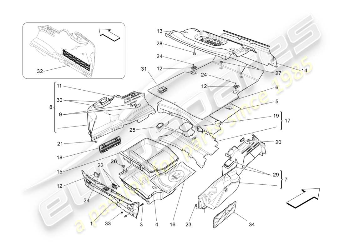 maserati qtp 3.0 tds v6 275hp (2015) diagramma delle parti dei tappetini del vano bagagli