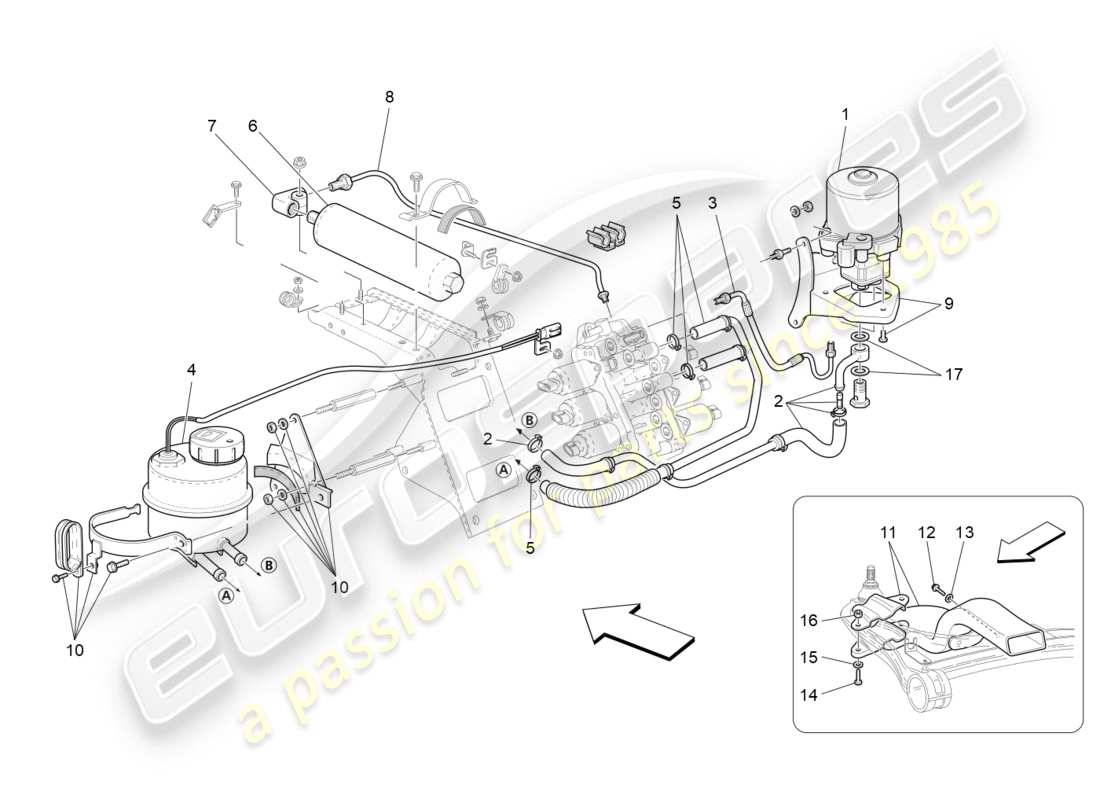 maserati granturismo (2010) impianto idraulico di attivazione del cambio: serbatoio e pompa schema delle parti