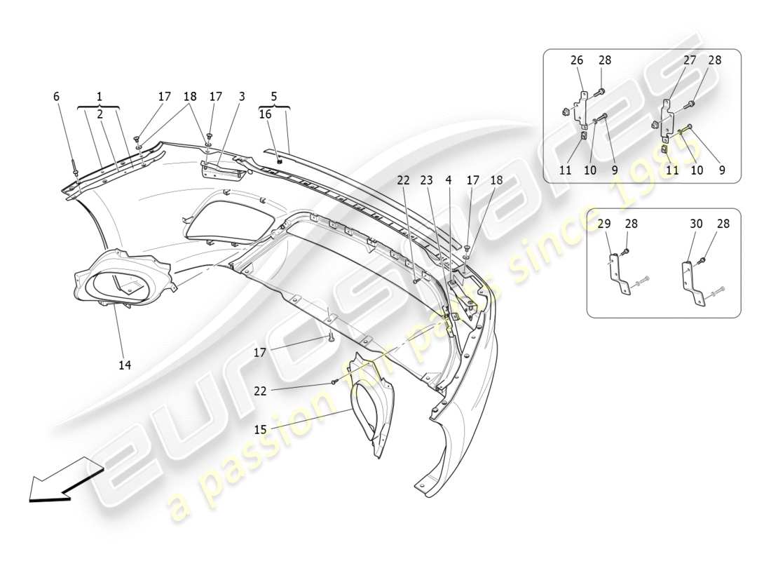 maserati granturismo s (2019) paraurti posteriore diagramma delle parti