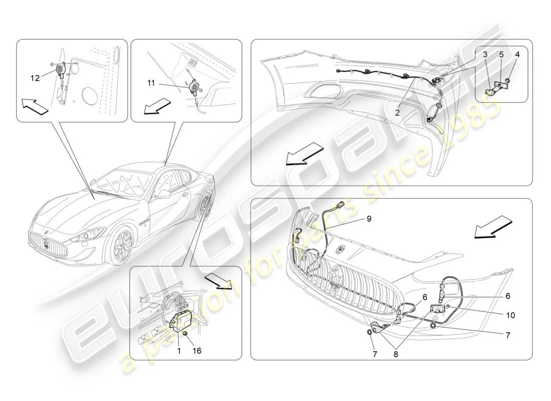 maserati granturismo s (2016) diagramma delle parti dei sensori di parcheggio