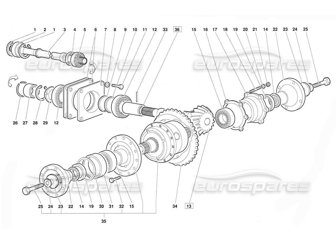 lamborghini diablo (1991) diagramma della parte differenziale (valido per la versione 1992 di giugno).