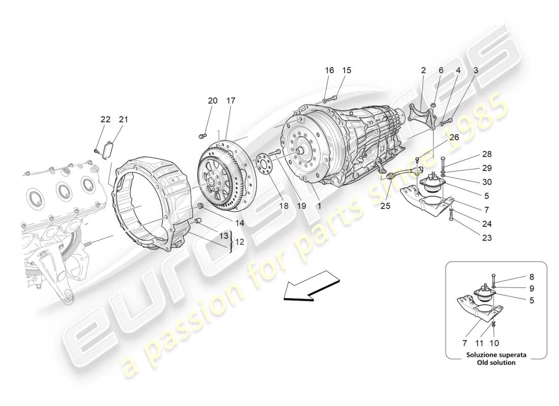 maserati granturismo s (2016) diagramma delle parti degli alloggiamenti del cambio