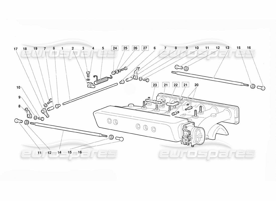 lamborghini diablo (1991) diagramma delle parti dei cavi dell'acceleratore (valido per la versione di giugno 1992).