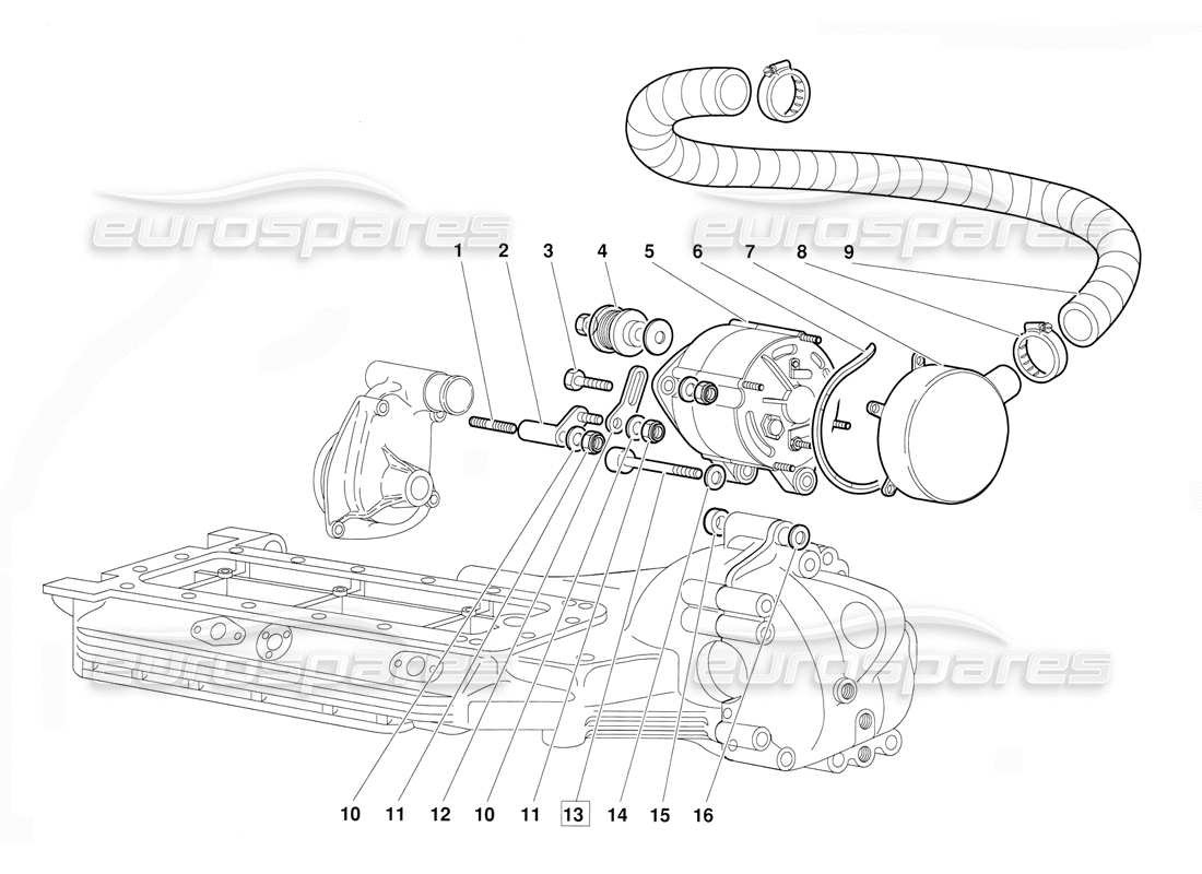 lamborghini diablo (1991) diagramma delle parti dell'alternatore (valido per la versione 1992 di giugno).