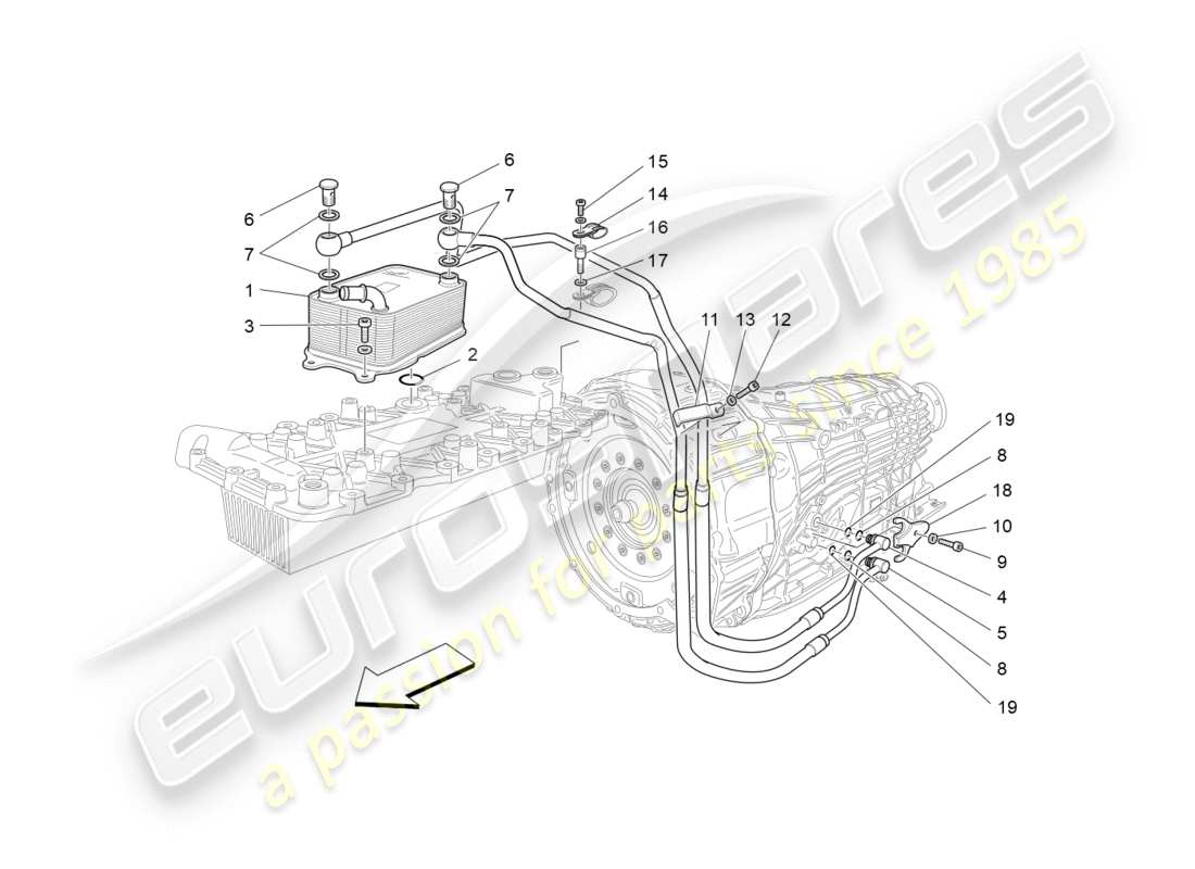 maserati granturismo s (2017) diagramma delle parti di raffreddamento dell'olio del cambio e della lubrificazione