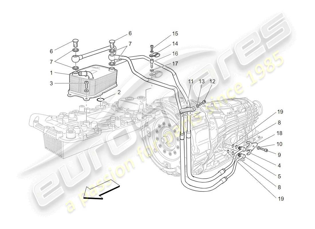 maserati granturismo (2009) diagramma delle parti di raffreddamento dell'olio del cambio e della lubrificazione