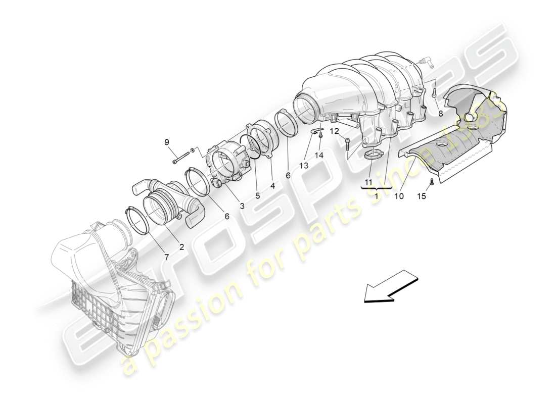 maserati granturismo (2011) collettore di aspirazione e corpo farfallato diagramma delle parti