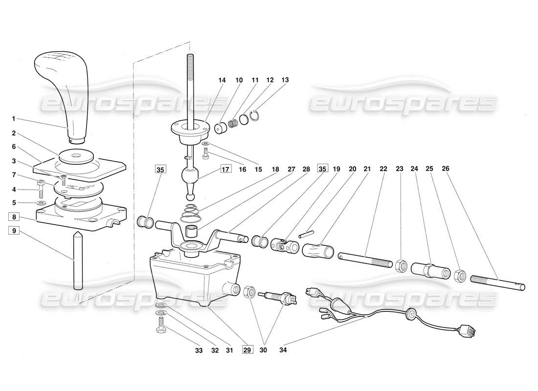 lamborghini diablo (1991) diagramma delle parti della torre di controllo del cambio (valido per la versione di giugno 1992).