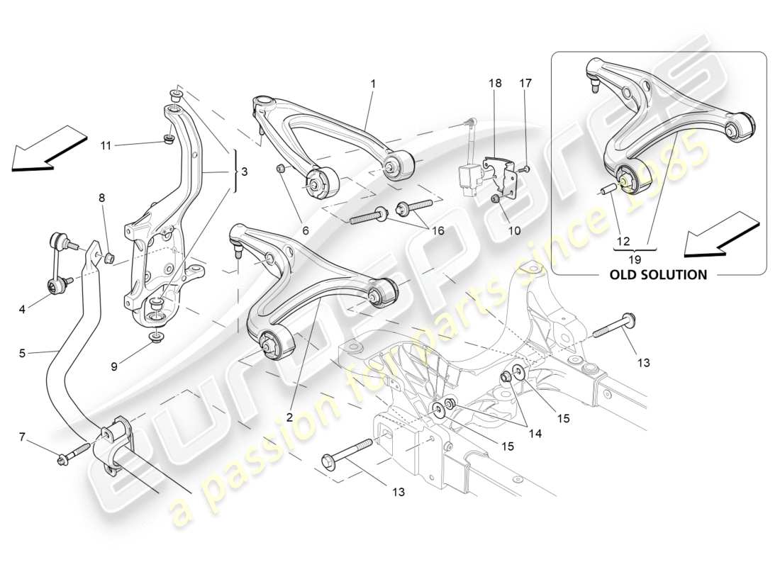 maserati qtp 3.0 bt v6 410hp (2014) diagramma delle parti della sospensione anteriore