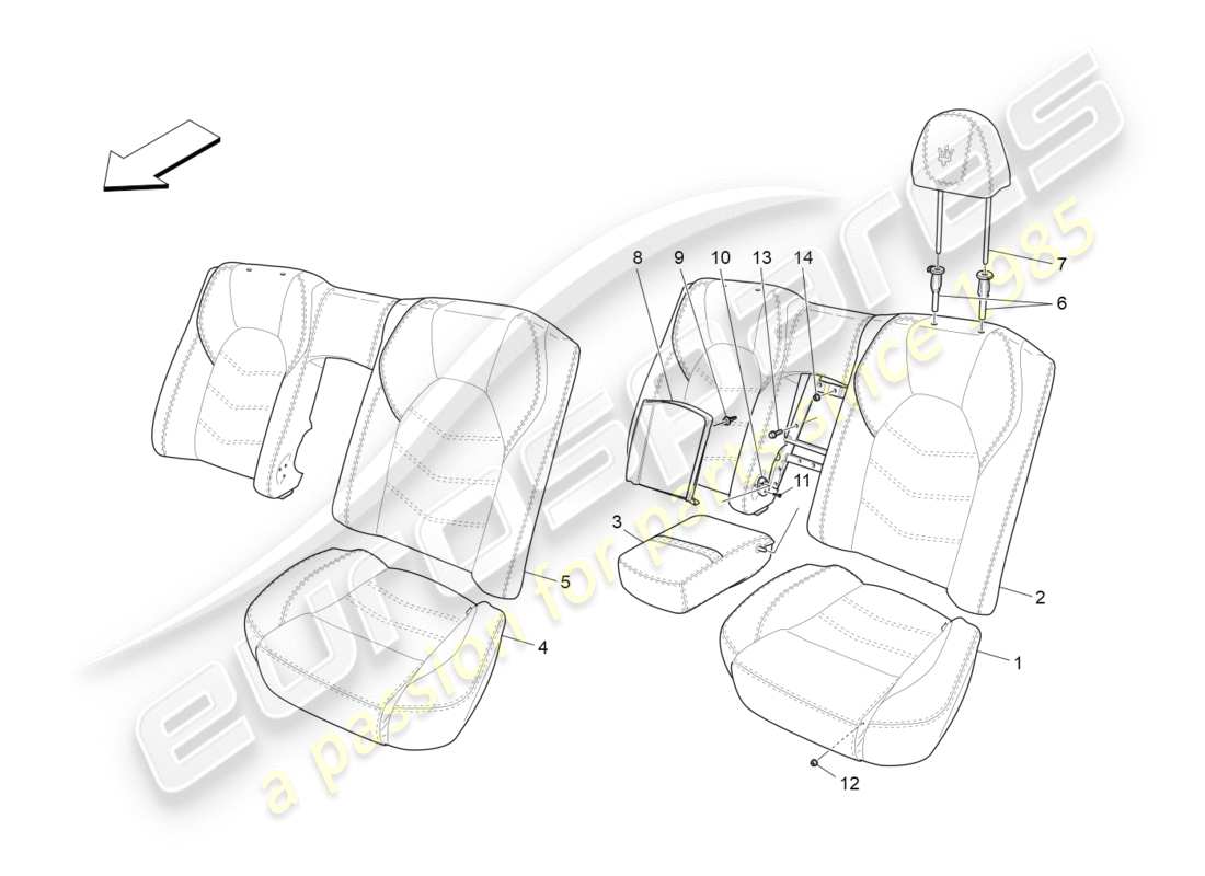 maserati granturismo s (2015) sedili posteriori: schema delle parti dei pannelli di rivestimento