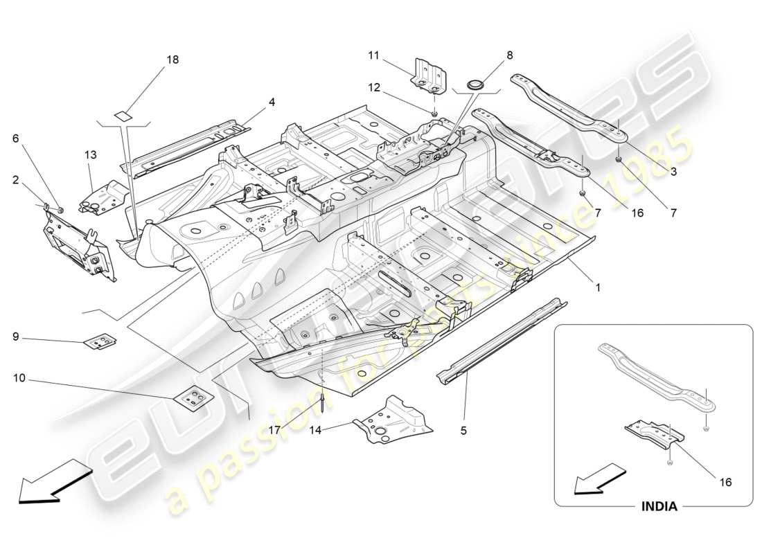 maserati qtp 3.0 tds v6 275hp (2015) schema delle parti dei telai strutturali centrali e dei pannelli in lamiera