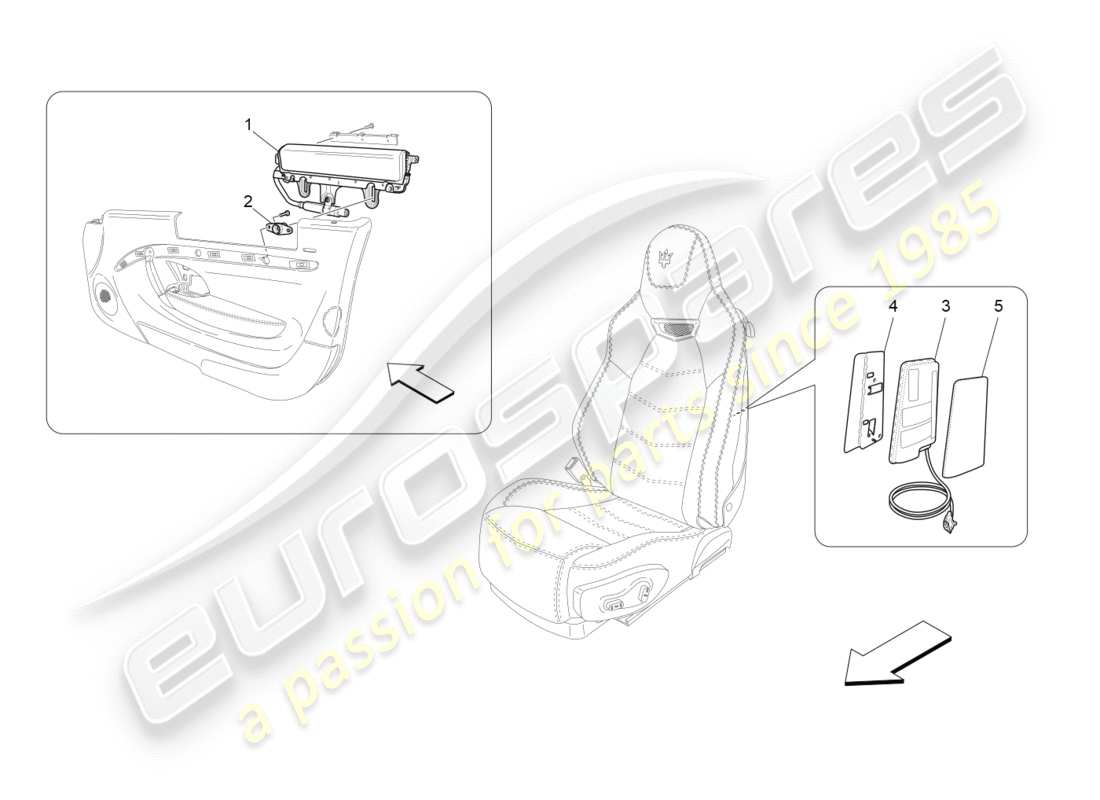 maserati granturismo s (2014) diagramma delle parti del sistema borsa laterale anteriore