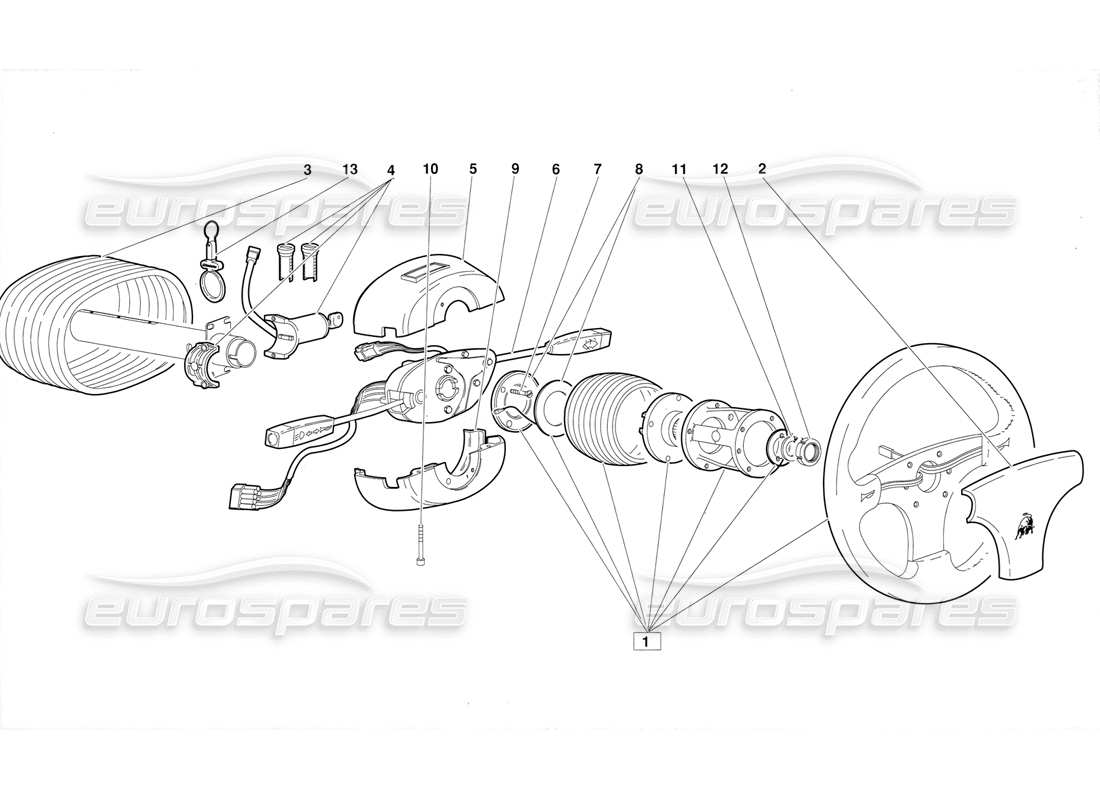 lamborghini diablo (1991) diagramma delle parti dello sterzo (valido per la versione 1992 di giugno).