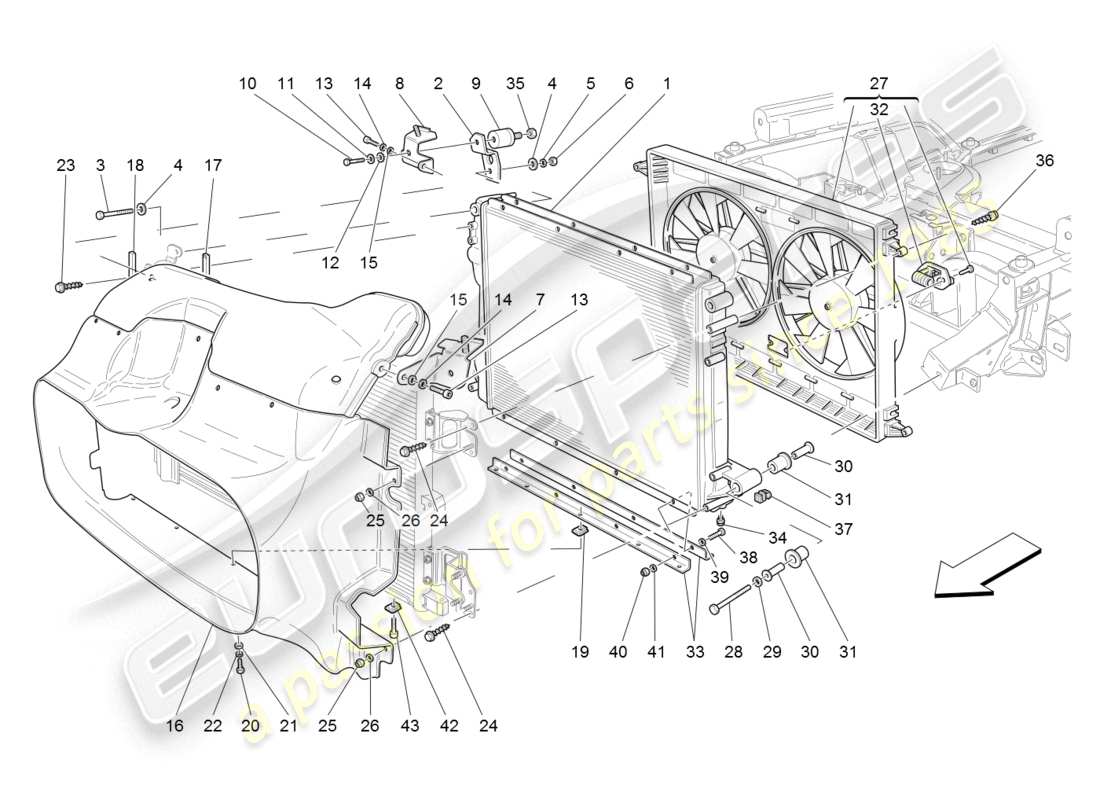 maserati granturismo (2008) raffreddamento: radiatori e condotti dell'aria diagramma delle parti