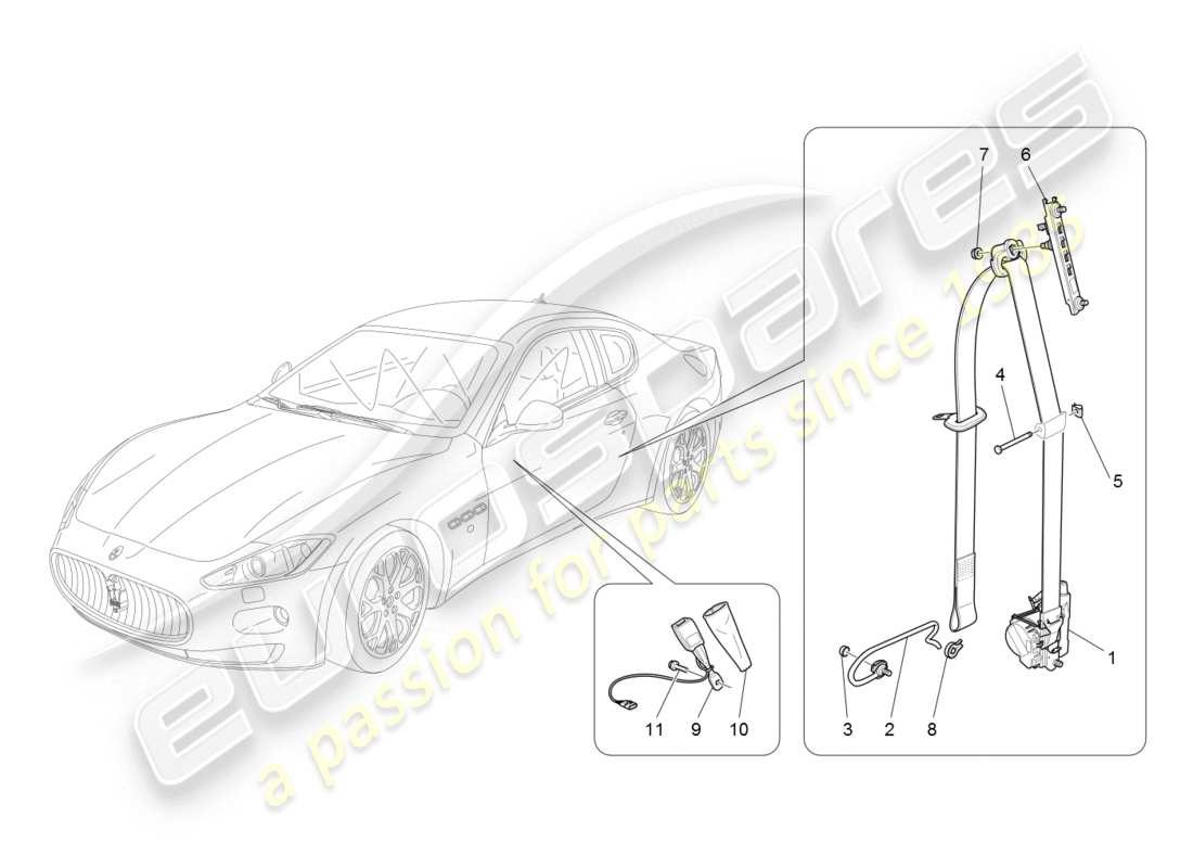 maserati granturismo (2008) diagramma delle parti delle cinture di sicurezza anteriori