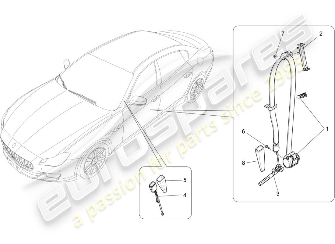 maserati qtp 3.0 tds v6 275hp (2015) diagramma delle parti delle cinture di sicurezza anteriori