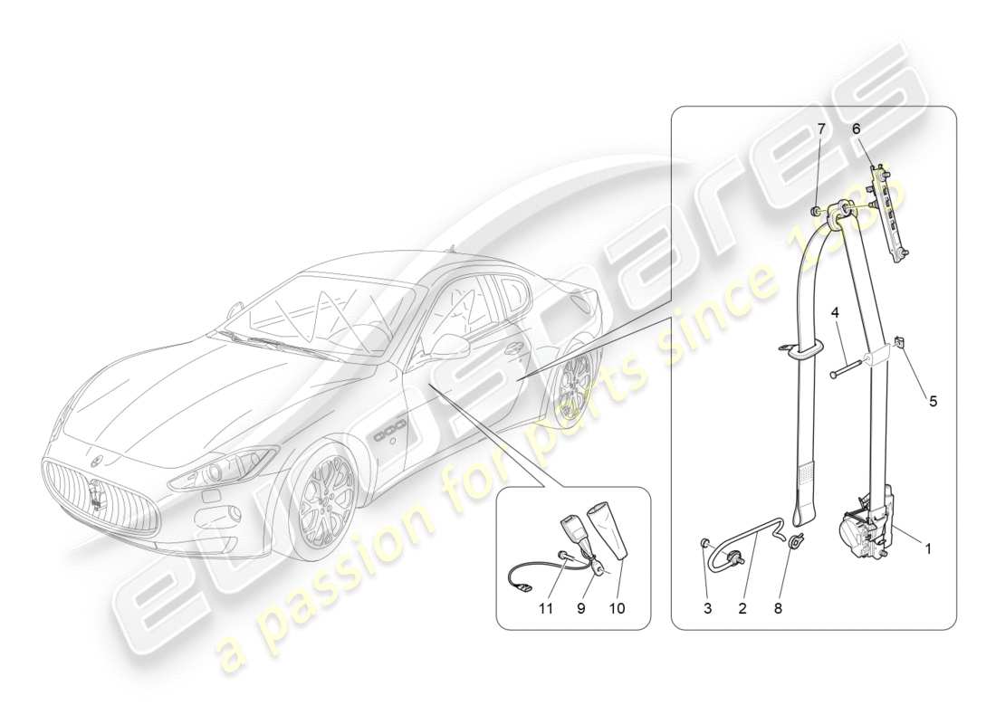 maserati granturismo (2016) cinture di sicurezza anteriori diagramma delle parti