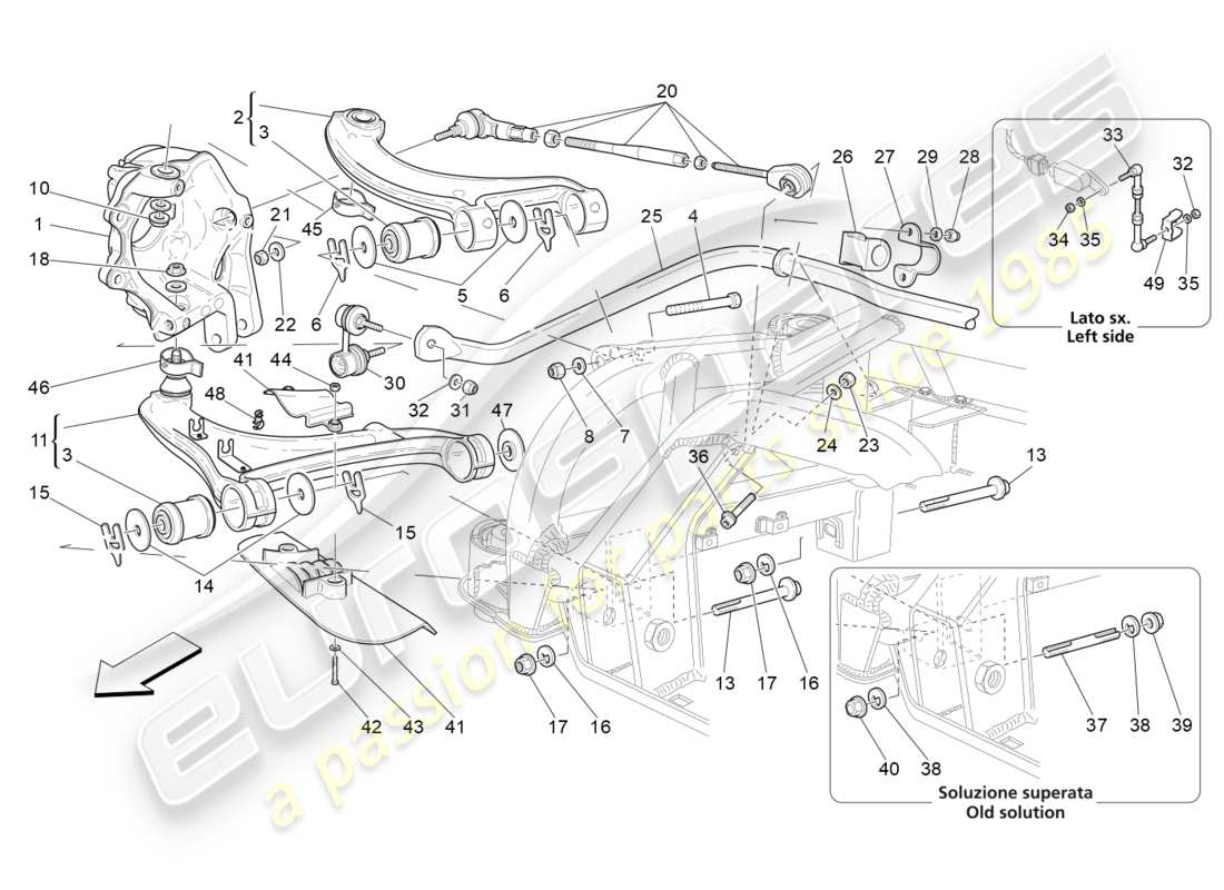 maserati granturismo s (2016) diagramma delle parti della sospensione posteriore