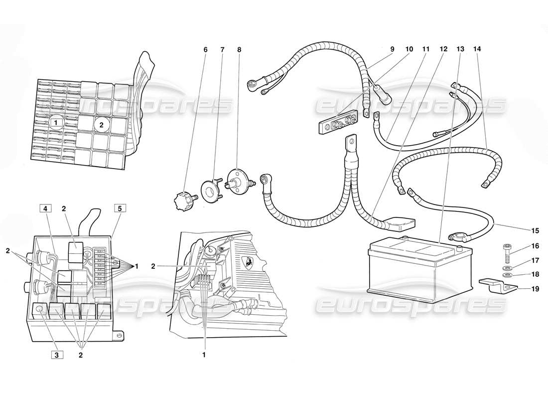 lamborghini diablo (1991) schema delle parti dell'impianto elettrico (valido per la versione 1992 di giugno).