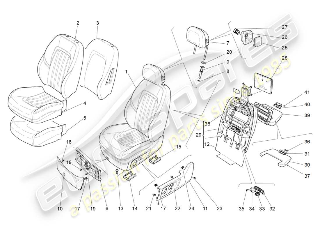 maserati qtp 3.0 bt v6 410hp (2014) sedili anteriori: pannelli di rivestimento diagramma delle parti