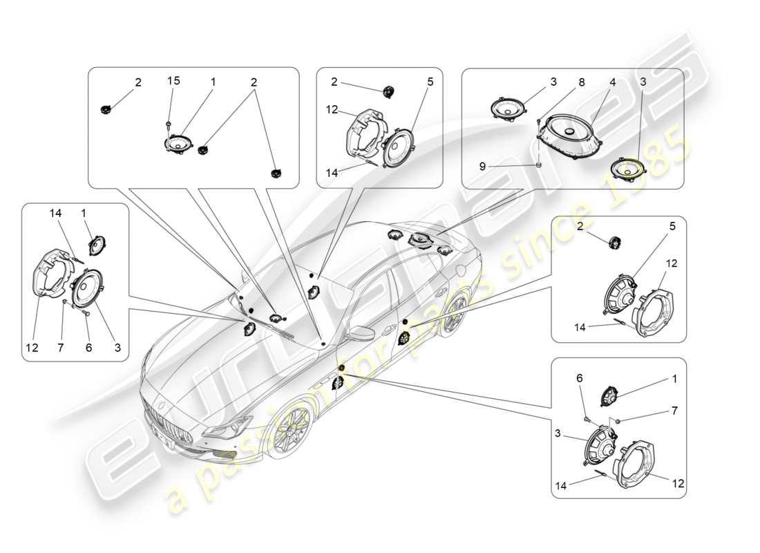 maserati qtp 3.0 tds v6 275hp (2015) schema delle parti del sistema di diffusione del suono