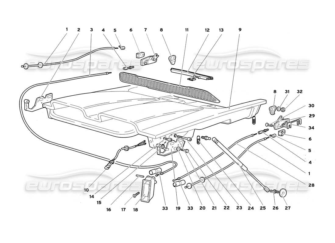 lamborghini diablo sv (1999) schema delle parti del cofano motore (per auto senza raffreddamento rapido).