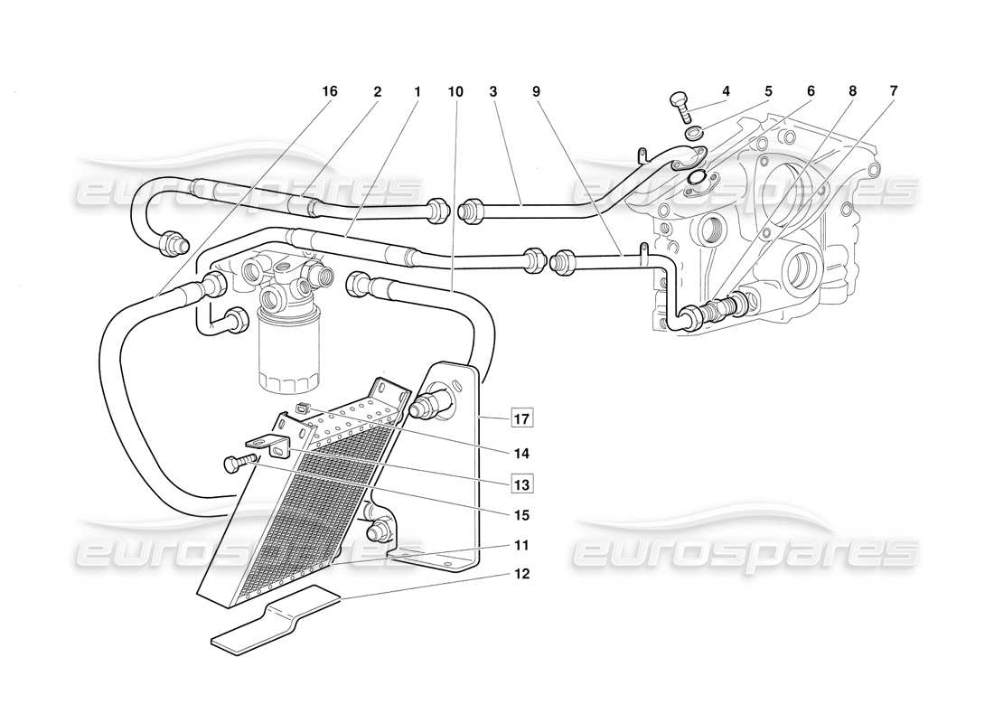 lamborghini diablo (1991) diagramma delle parti del sistema dell'olio motore (valido per la versione 1992 di giugno).