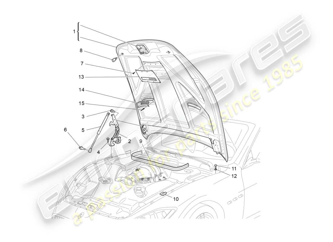 maserati granturismo s (2018) coperchio anteriore diagramma delle parti