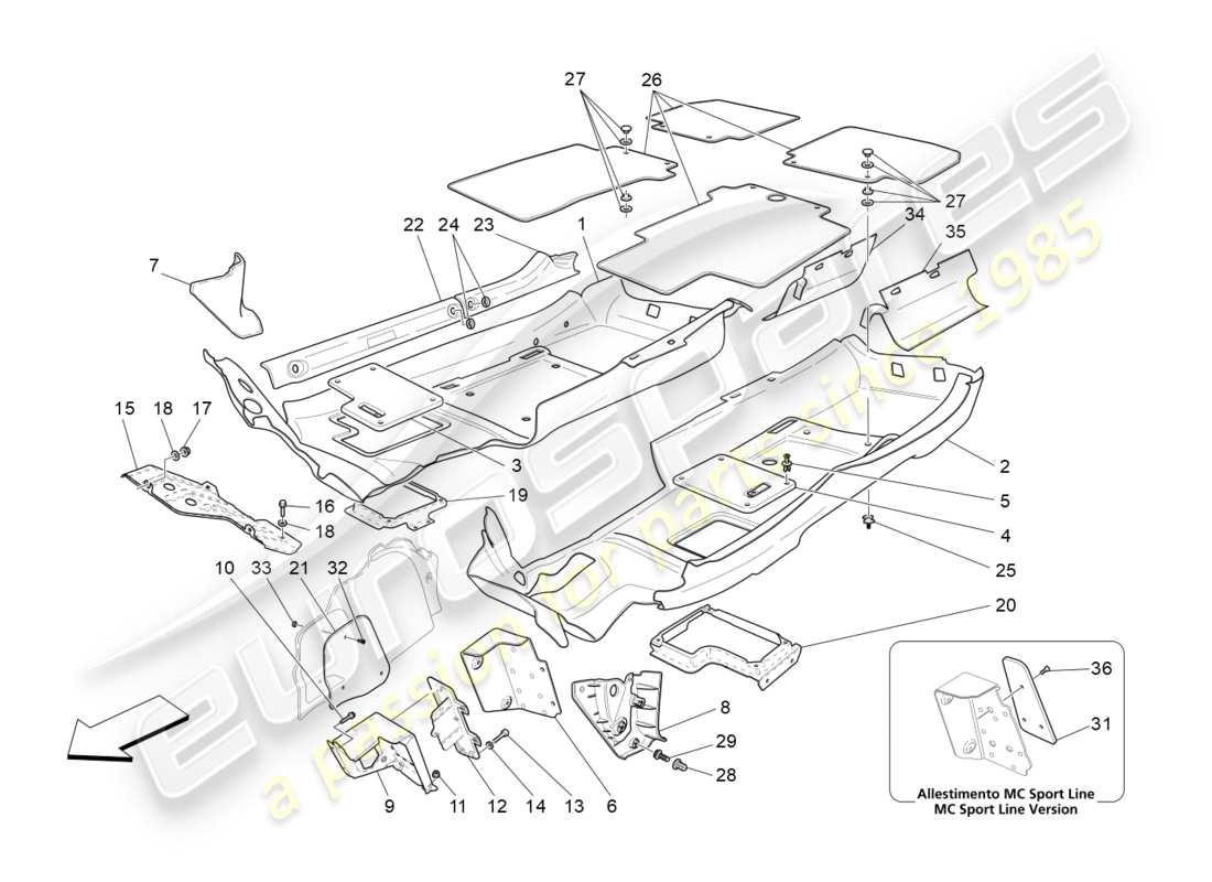 maserati granturismo s (2017) tappetini abitacolo diagramma delle parti