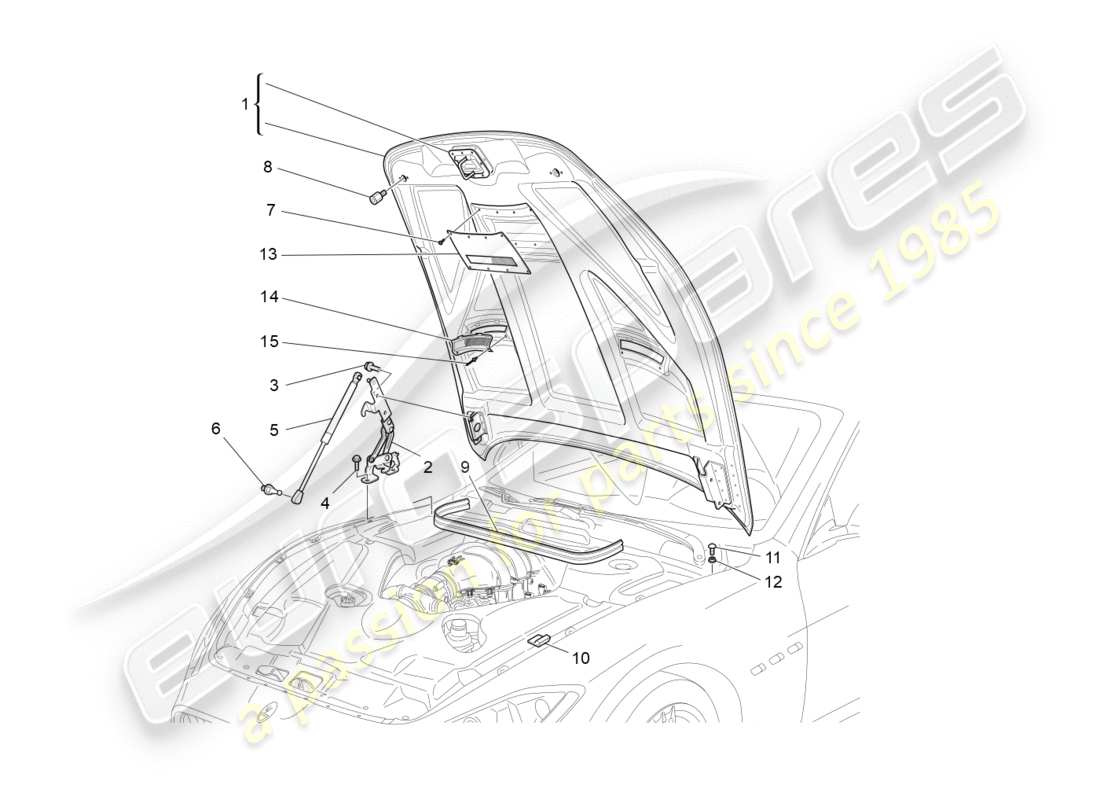 maserati granturismo s (2019) diagramma delle parti del coperchio anteriore