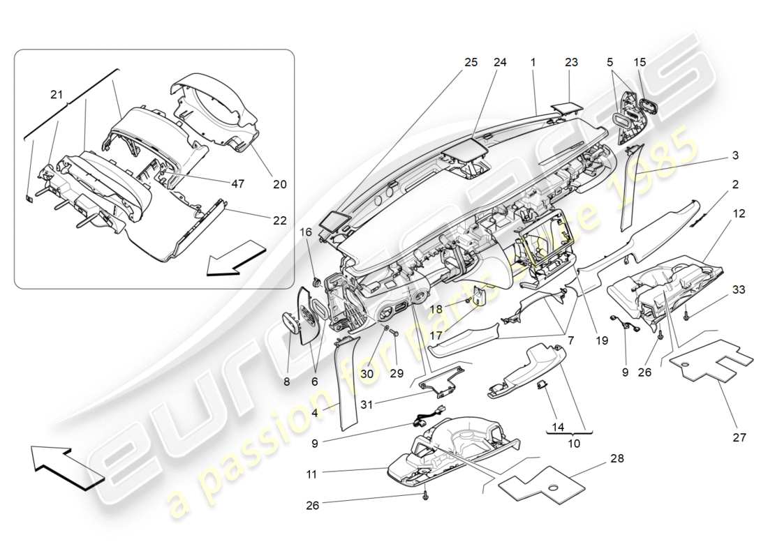 maserati qtp 3.0 tds v6 275hp (2015) diagramma delle parti dell'unità del cruscotto