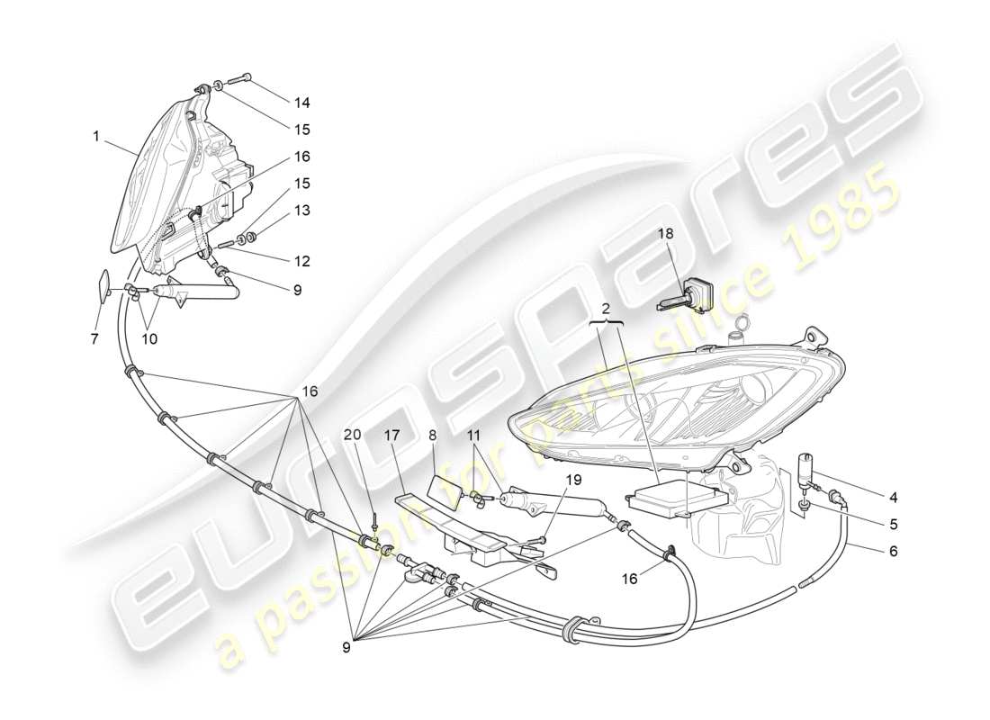 maserati granturismo s (2020) diagramma delle parti dei gruppi ottici