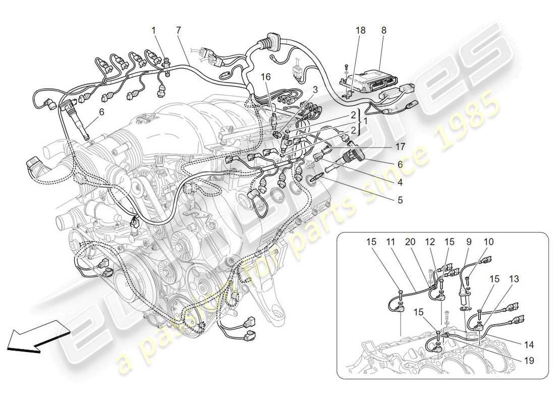 maserati granturismo (2009) controllo elettronico: diagramma delle parti di controllo dell'iniezione e della fasatura del motore
