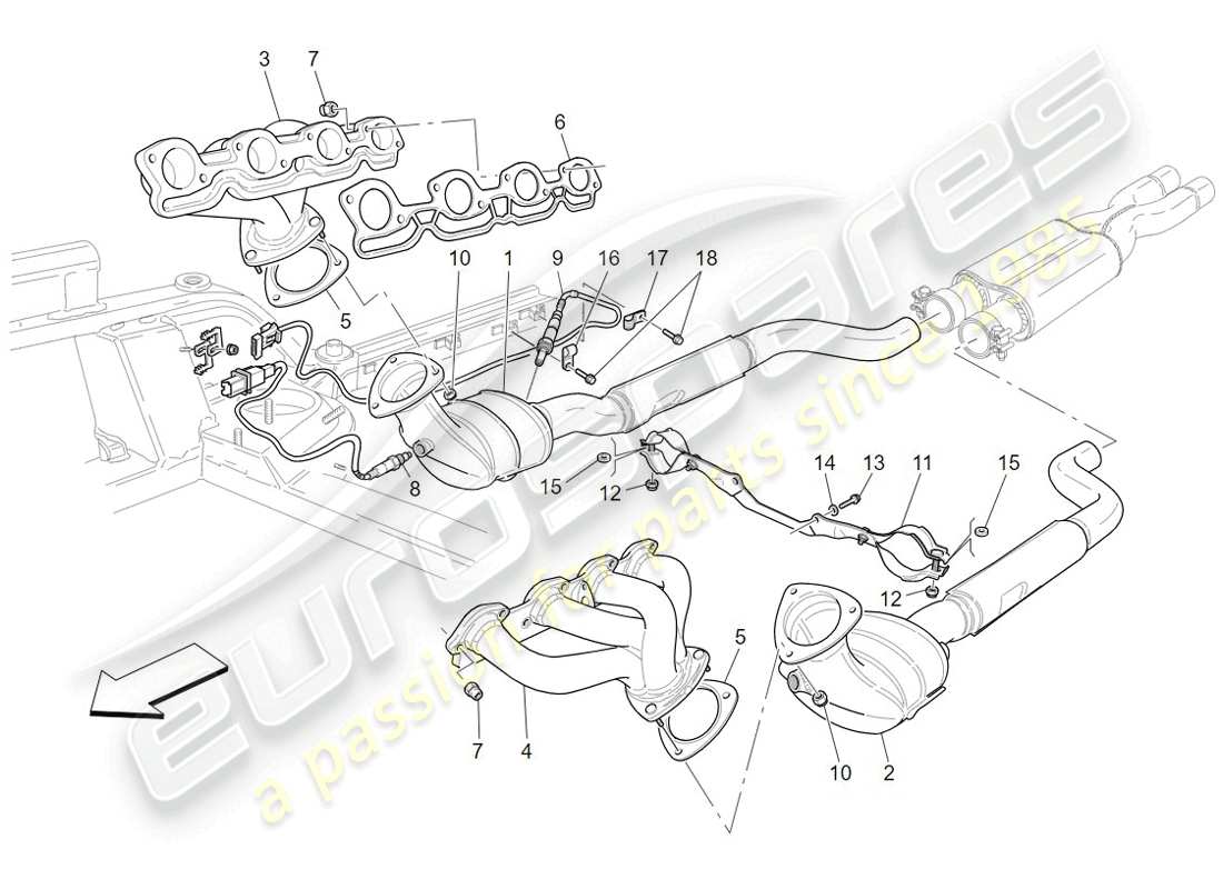 maserati granturismo (2009) convertitori pre-catalitici e convertitori catalitici diagramma delle parti