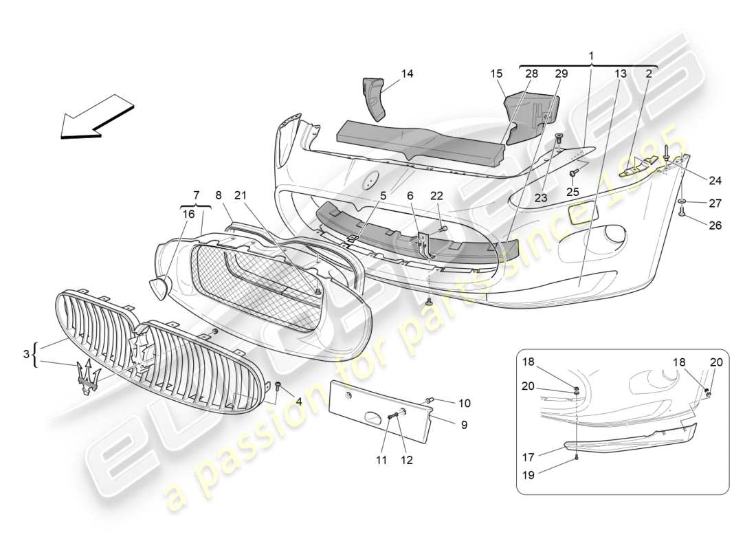 maserati granturismo (2010) schema delle parti paraurti anteriore