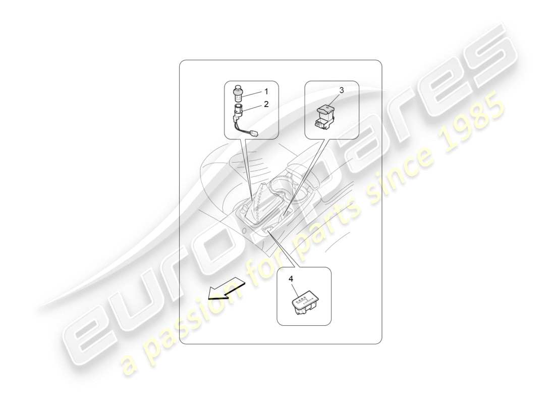 maserati granturismo (2013) dispositivi della console centrale diagramma delle parti
